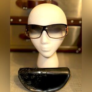 Vintage Pink Metal Black Gradient Versace Shield Sunglasses 2048 1115 8G